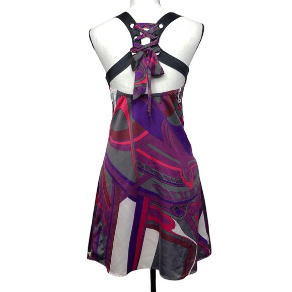 Guess Jeans Bold Pattern Satin Racerback Ribbon Tie Up Back 90's Vintage 3 - Picture 2 of 14